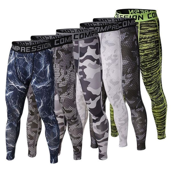 

laamei men's sports leggings pro compression pants camouflage print high elastic running tights basketball leggings sweatpants, Black
