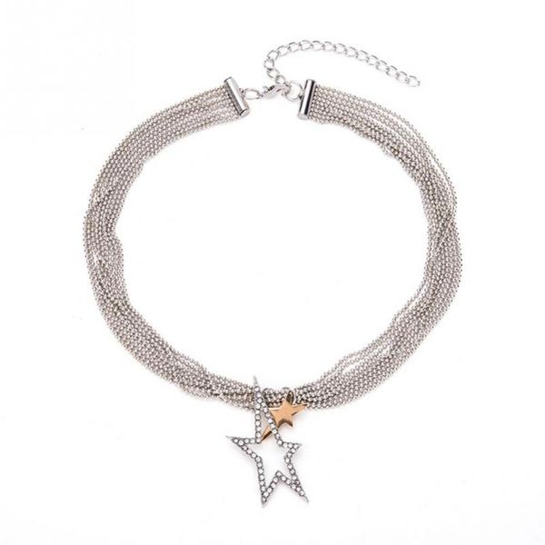 

multiple layers stars pendant choker necklace jewelry for women fashion hollow neck collar statement necklace collier femme, Silver