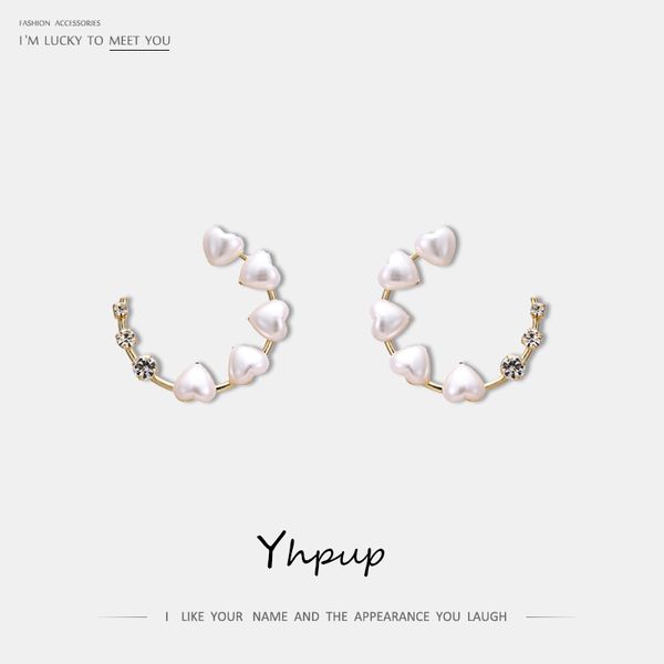 

yhpup trendy korean sweet simple design heart stud earrings cz copper cute charm earrings for girl women jewelry s925 silver new, Golden;silver