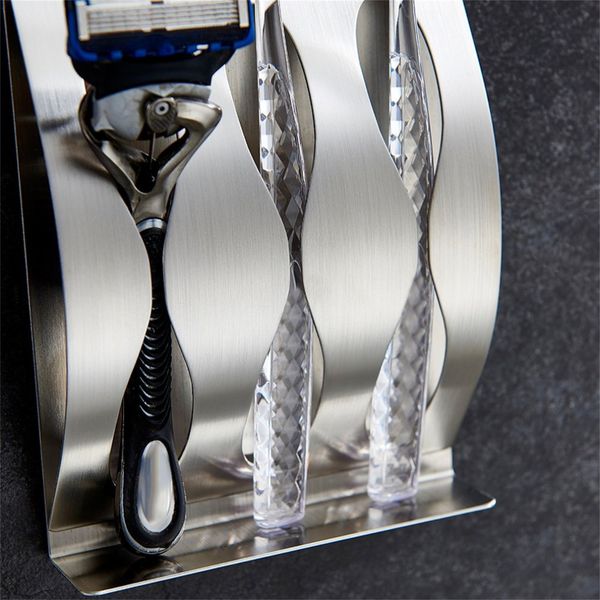 

stainless steel 3 holes toothbrush holder wall mounted razor holder with self adhesive tape multifunctional storage organizer
