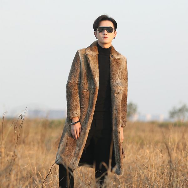

real genunie natural fur coat men's english-collar long fashion jacket warm winter custom any size, Black