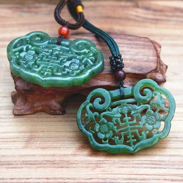 

certificate) natural real green hetian nephrite pendant necklace hollow-out pendant gift for women jades jewelry, Silver