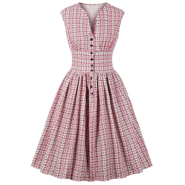 

woman clothing ladies dresses women summer dress floral print sleeveless pin up button fly evening party rockabilly dress, Black;gray