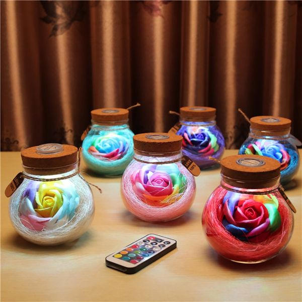 

valentine's day romantic gift soap rose flower lucky bottle artificial rose with night light home decorations