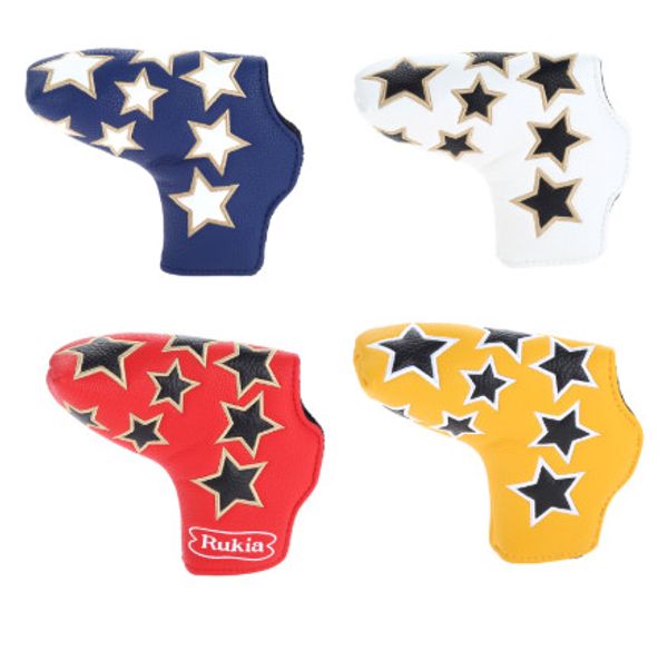 

golf putter head cover soft pu leather with star pattern & thick black lining blade headcover protector bag
