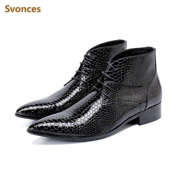 

genuine leather fashion mens ankle boots luxury shinning black serpentine pointed man shoes brand gentleman casual shoers man 46