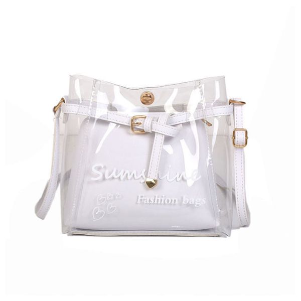 

new fashion women transparent pvc messenger cross body handbag ladies leather bag shoulder bag purse tote creamy-white