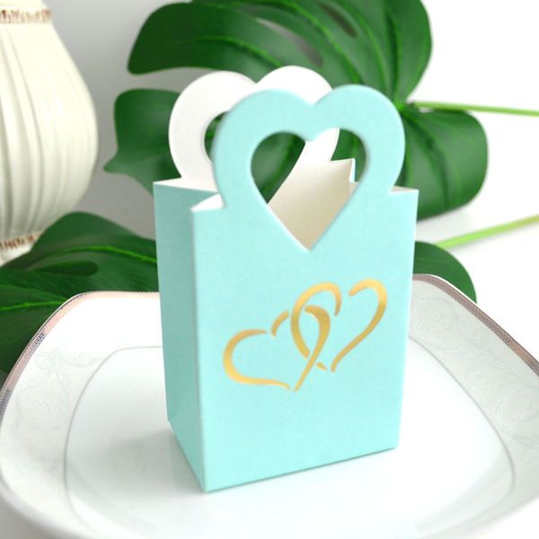 

diy new 50pcs gold mini heart wedding decoration cute box beautiful double sliver heart hand bag small party favor gift jewelry, Pink;blue