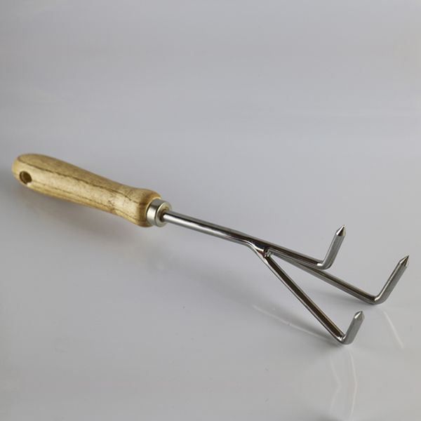 

садовый ручной культиватор грабли для обработки почвы-нержавеющая сталь, деревянная ручка, Slivery;brown