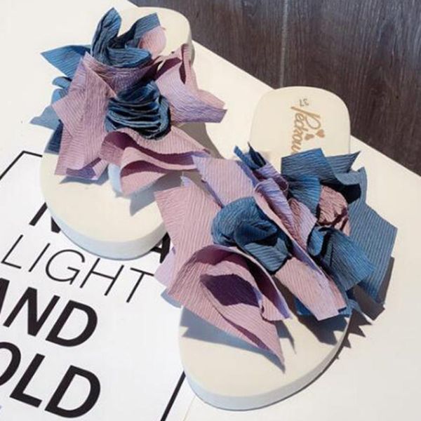 

women fashion flower slippers female summer beach casual shoes flat non-slip slipper lightweight indoor flip flops women xx362, Black