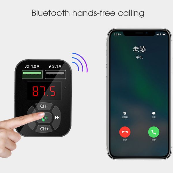 

handsfm transmitter aux modulator bluetooth car kit car audio mp3 player adapter usb tf card 4.1a quick phone charger
