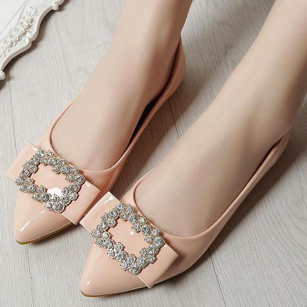 

women patent leather rhinestone buckle pointed toe flats slip on crystal loafers boat shoes breathable comfortable flat shoes, Black