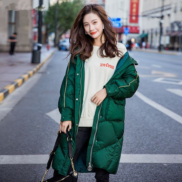 

ayunsue women's down jacket oversize winter white duck down coat hooded warm puffy jacket korean long parka 95814 yy1215, Black