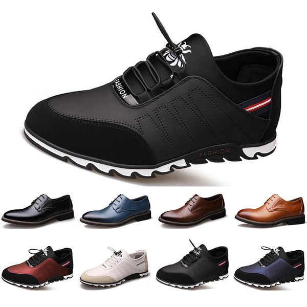 

2020 new arrival designer men leather casual shoes black navy blue brown business fashion platform flat party mens trainers sneaker color9, White;red