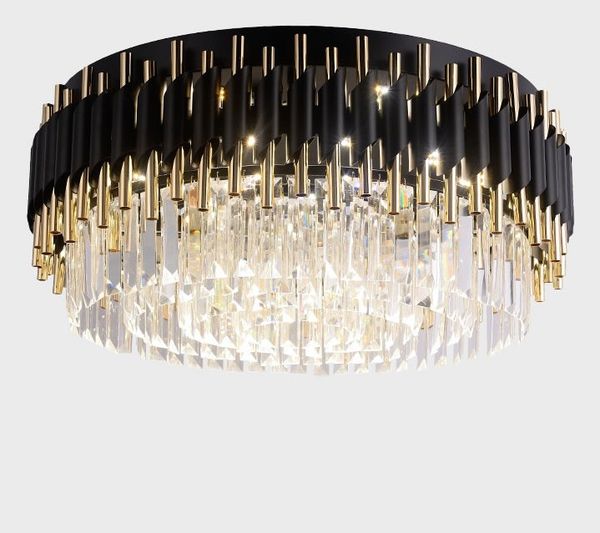 Luxus Schwarz Kronleuchter Anhänger Lampen Lichter Für Decke Luxus Wohnzimmer Kristall Leuchte Runde Moderne LED Lustres De Cristal LLFA