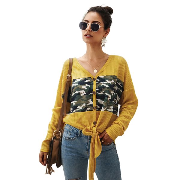 

new spring autumn v-neck bat wing long sleeves button down tie knot splicing camouflage loose casual cardigan knitted sweaters fall, White;black
