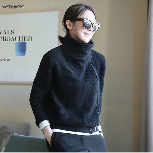 

зима осень водолазка кардиган женщины кашемировый свитер кардиган вязание новый зимний свитер женщин топы пальто груза падения, White;black