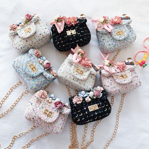

flower decoration children's single-shoulder bag women's mini cute square sling bag girls fashion childrenswear accessori