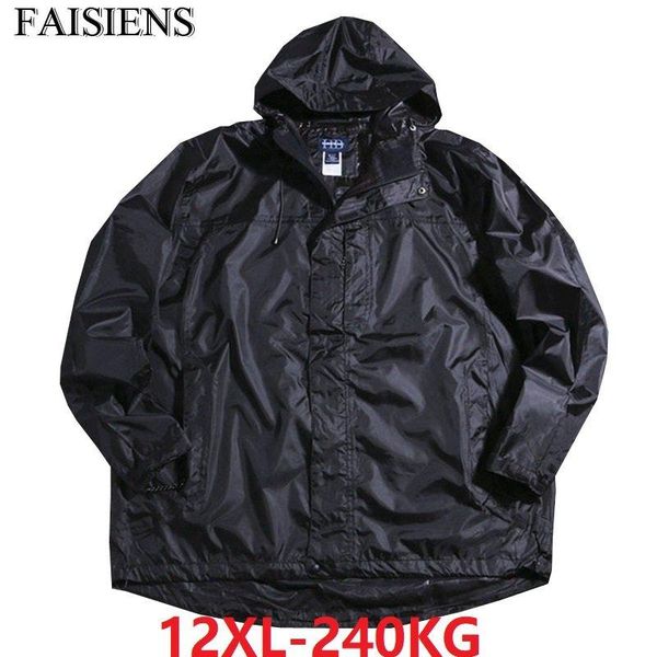 

big 9xl 10xl out door men windbreaker jackets hooded waterproof autumn plus size black zipper 70 11xl 12xl oversize coat, Tan;black