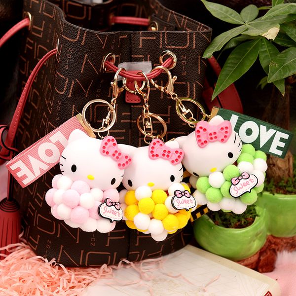 

cartoon cute plush ball hello kitty keychain kt cat key ring women's handbag car ornaments pendant key chain gift small jewelry, Silver