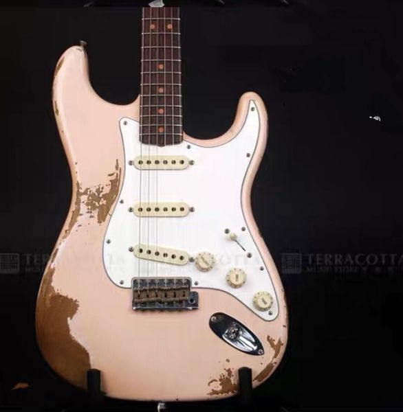 

new style pink color 6 stings electric guitar,rosewood fingerboard guitarra,pickups gitaar,relics by hands.