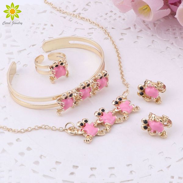 

gold-color baby jewelry set gift children cute jewelry sets kids jewellery ring earring bracelet pendant necklace, Slivery;golden