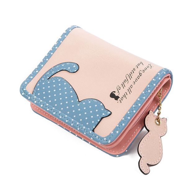 

fashion women wallet cute cat pendant ladies purse hit color splice zipper short clutch coin purse card holder mini #11wa31/9-2, Red;black