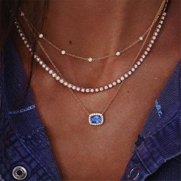 

diezi fashion multilayer chain necklace for women 2019 new vintage rhinestone choker statement necklace for girls jewelry, Silver