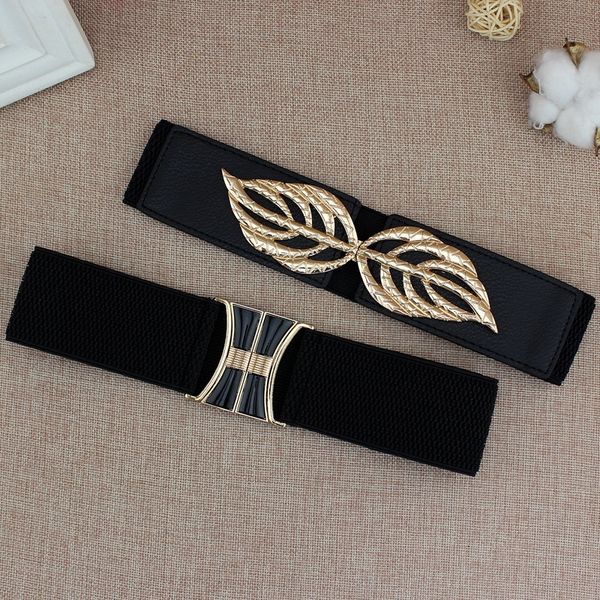 

decorative bowknot all-match waist seal women's leaf buckle elastic belt slim stretch elastic belt dress dress, Black;brown