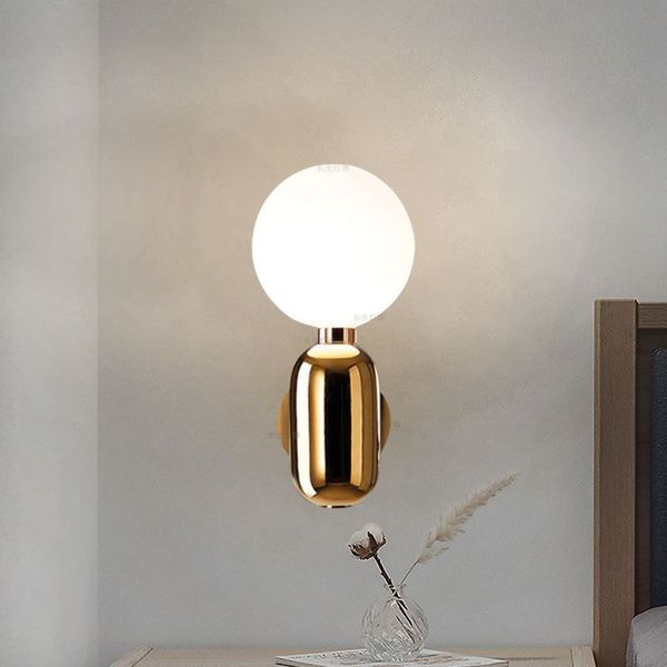 

bedroom bedside lamp simple glass spherical wall lamps modern corridor balcony led lighting nordic study living room bathroom wall lights