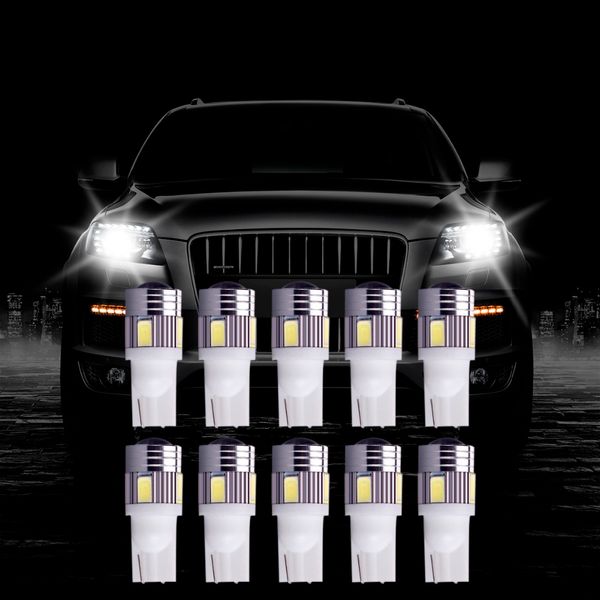 

10x t10 w5w xenon white 6smd 5630 car led backup light turn signal lamp side marker bulb parking tail lights slight