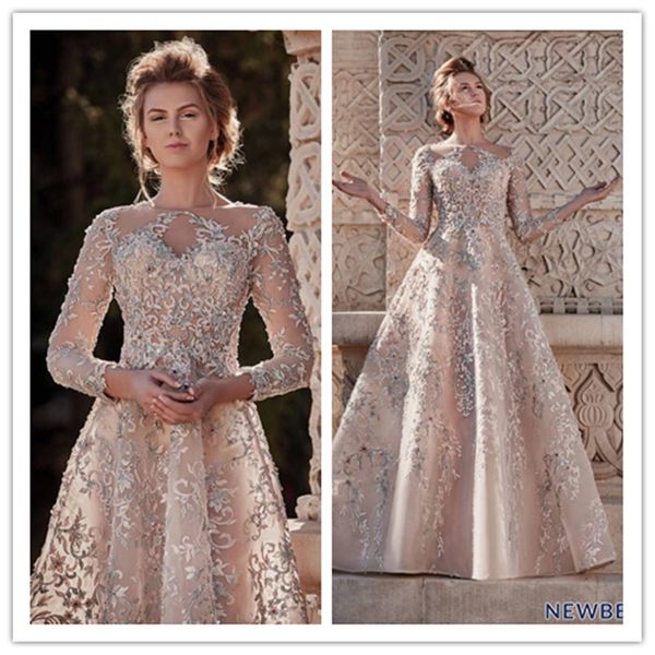 

2020 long sleeve evening dresses jewel neck a line lace appliques beaded prom dress floor length party elegant vestidos de novia, Black;red