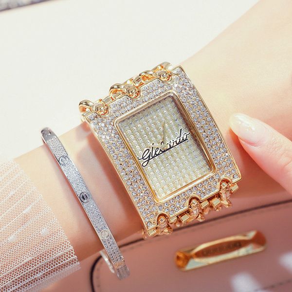 

new original women's watch gold 2019 fashion quartz wristwatches rhinestones ladies bracelet watches gift for women, Slivery;brown