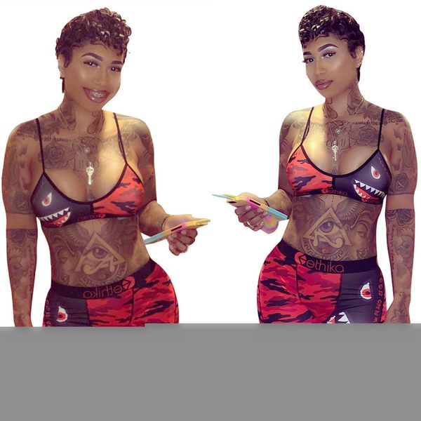 

women ethika swimwear bikini ins tie up bra +shorts half length pants tracksuit patchwork etws1 shark striped sale, White;black