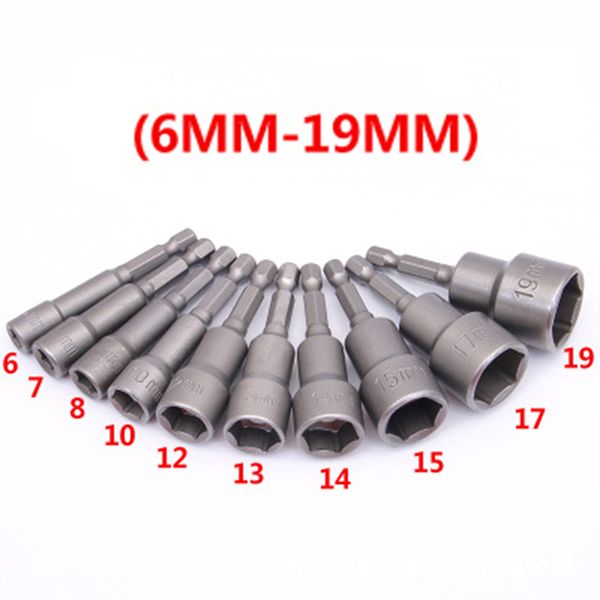 

10pcs 6mm to 19mm drill bit socket sleeve nut driver 6.35mm hexagon adapter shank tools set