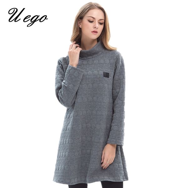 

uego padding cotton dot thick warn autumn winter dress turtleneck vintage basic dress plus size women casual party robes, White;black