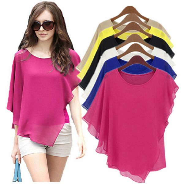 

женская одежда женская блузы 16 color plus размер s 5xl 6xl дамы блузки шифоновые топы рубашки batwing рукавом женщины асимметричные рубашки, White