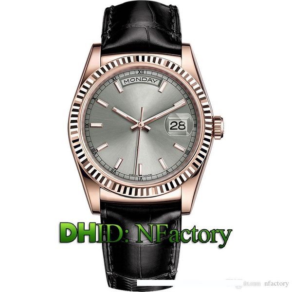 

2019 new women luxury designer watches eta2836-2 automatic movement 118138 118135 118139 silver case black leather strap 36mm date watch, Slivery;brown