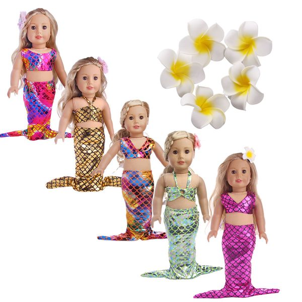 

mermaid sequin set + hairpin headwear for 18 inch us 43cm baby doll clothes accessories, generation, children's holiday gifts