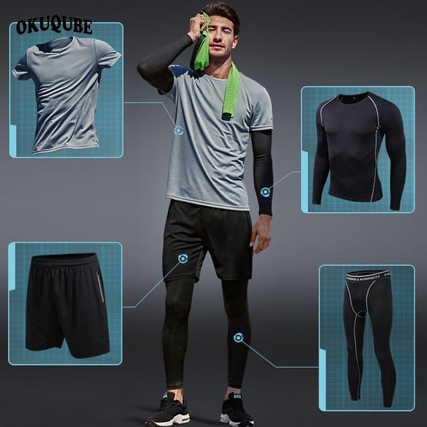 

men running set black gray white workout clothes man elastic refective gym tracksuit breathable jogging training sportswear male, Black;blue