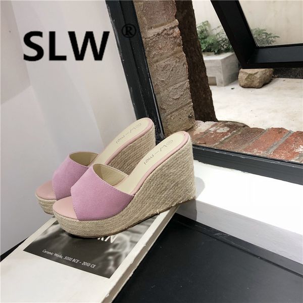 

wedge wedges square heel med platform women slides allmatch summer slipper creeper heels woman slides lady slippers high ladies, Black