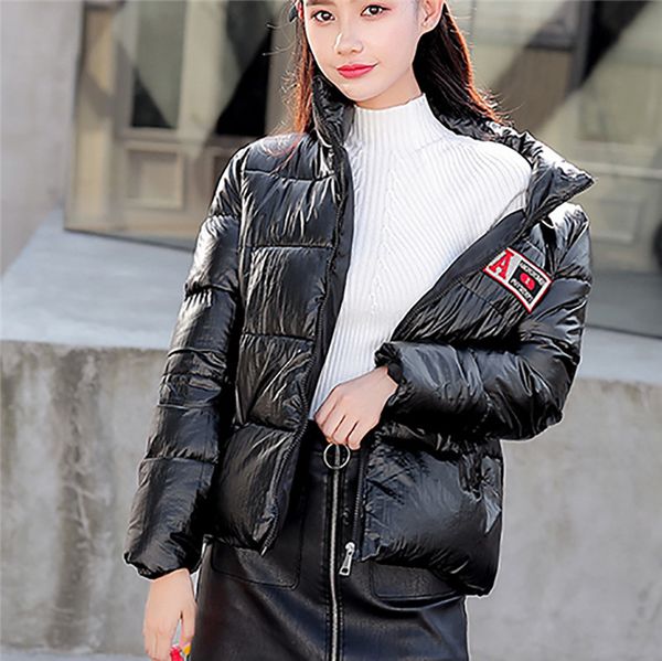 

women coat parka 2019 new fashion stand collar thick warm cotton jacket short overcoat parka with pocket winter warm 5, Tan;black