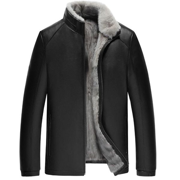 

men's leather & faux genuine jacket men real liner coat winter goatskin warm jackets plus size lsy088262 y1652, Black