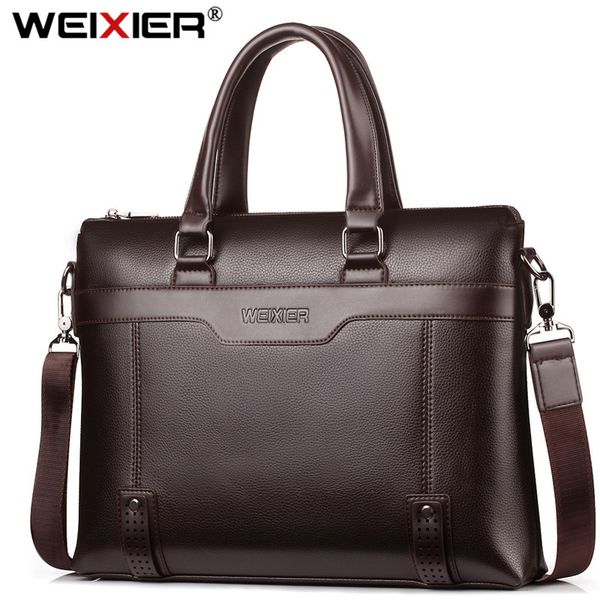 

weixier larger capacity shoulder bag men zipper business handbag leather 15''lapbriefcases messenger bags tote