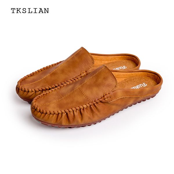 

fashion casual shoes men loafers half pu leather summer shoes male drape handmade flats lightweight breathable rubber non-slip, Black