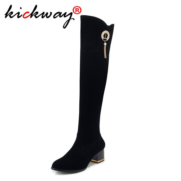 

boots women med heels black women boots over the knee female autumn winter lady thigh high plus size 9 10 43