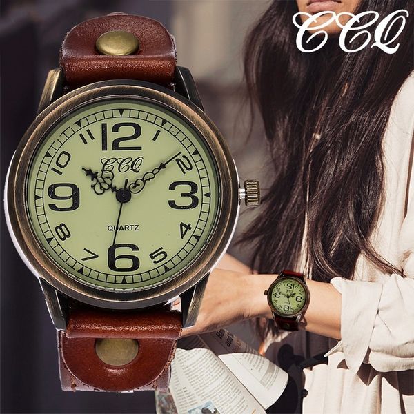 

ccq brand women men simpl dial watches vintage genuine leather strap waterproof quartz wrist watches montre femme hot, Slivery;brown