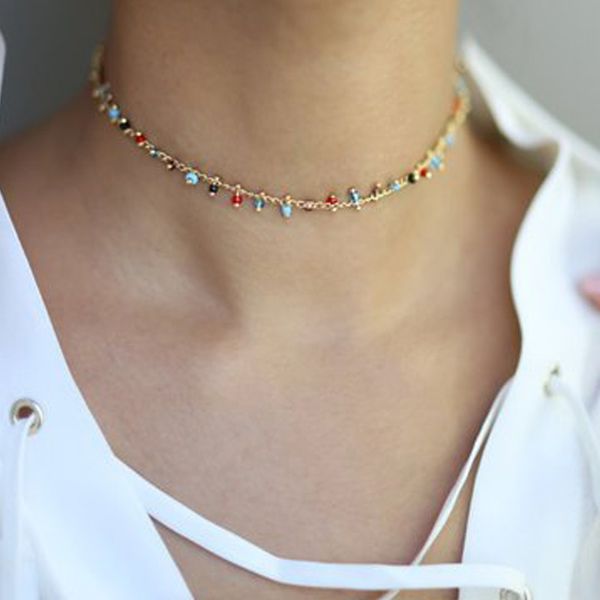 

tassel necklace ladies necklaces chain women beads round pendant jewelry gold color acrylic bohemia korean stainless collares, Silver