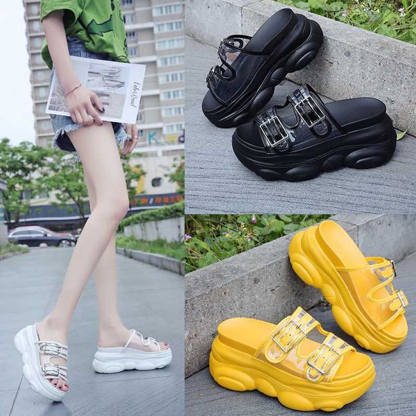 

transparent slippers women luxury shoes platform pantofle slides increased internal loafers heeled mules designer sneaker 2020, Black