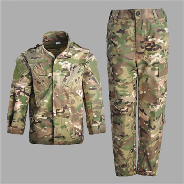 

Children Outdoor Sports camouflage Sets Spring Autumn small student Military training camping protection clothes CP green suits